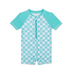 Babyhug Disney Raglan Half Sleeve Legged Swimsuit With Mickey Mouse Graphics -Multicolour